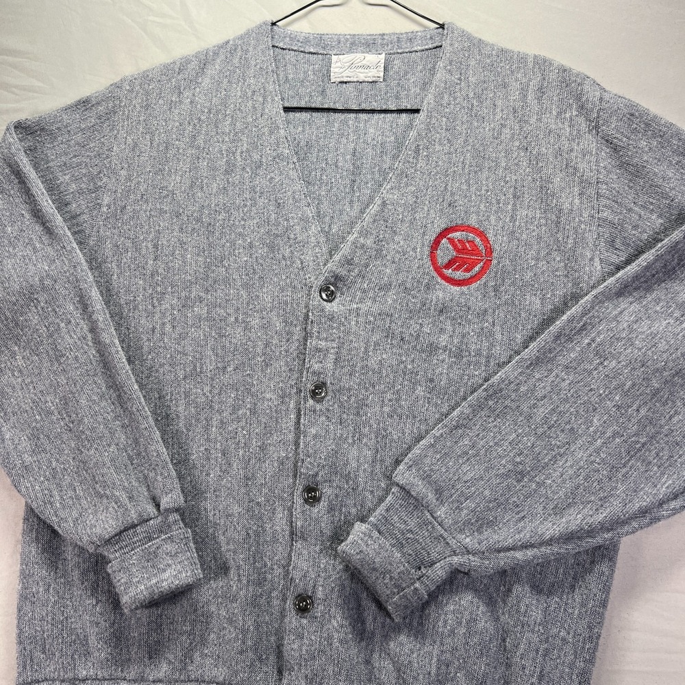 True Vintage Cardigan Sweater Mens Large Gray Cobain Acrylic Knit Grandpa Arrow